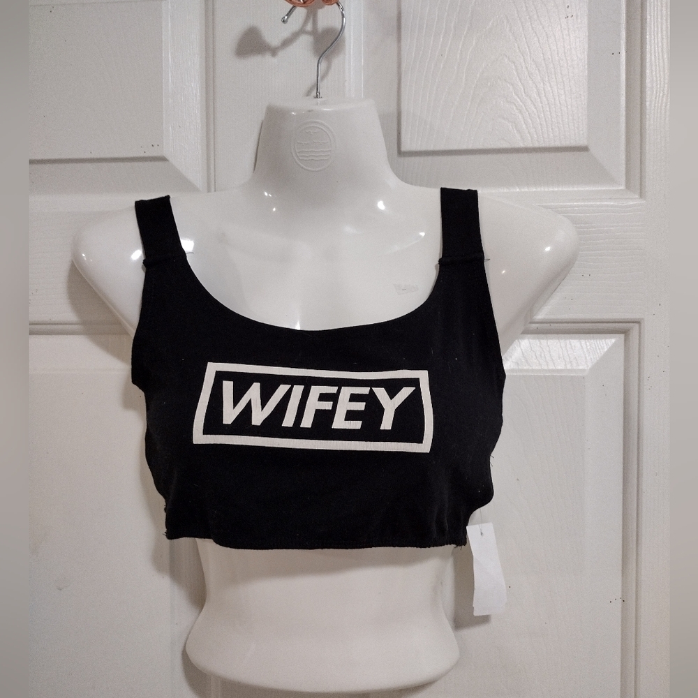 Wifey Caged Back Cropped Top Black/White Small 🆕